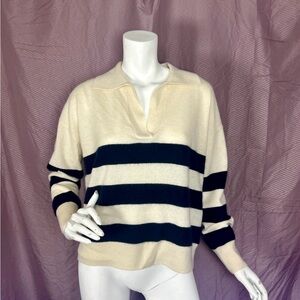 Joie 100% Cashmere Striped Polo Sweater Women’s Size M Ivory Navy Nautical